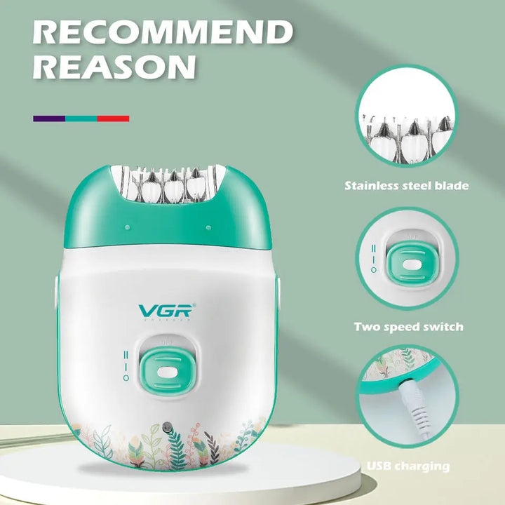 Original VGR Rechargeable Women Epilator Electric Female Epilator For Face Hair Removal Machine Facial Legs Depilatory Body