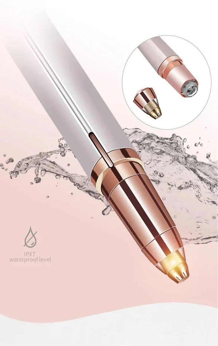 Eyebrow trimmer for women, battery-operated facial hair remover, compact and waterproof design.