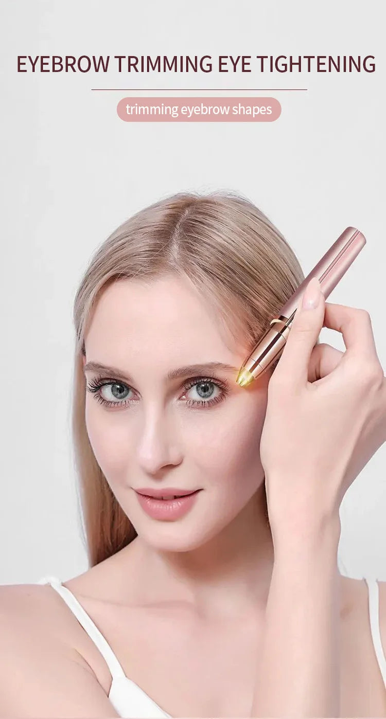 Eyebrow trimmer for women being used to trim eyebrow shapes and tighten eyes.