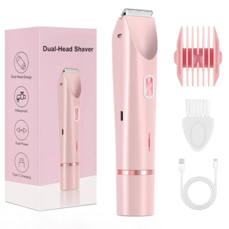 Electric shaver for women with dual-head body and bikini trimmer