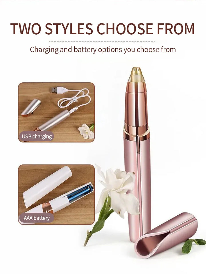 Eyebrow trimmer for women with USB charging and AAA battery options for convenient facial grooming.