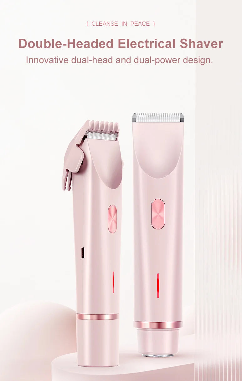 Electric shaver for women with dual-head body and bikini trimmer