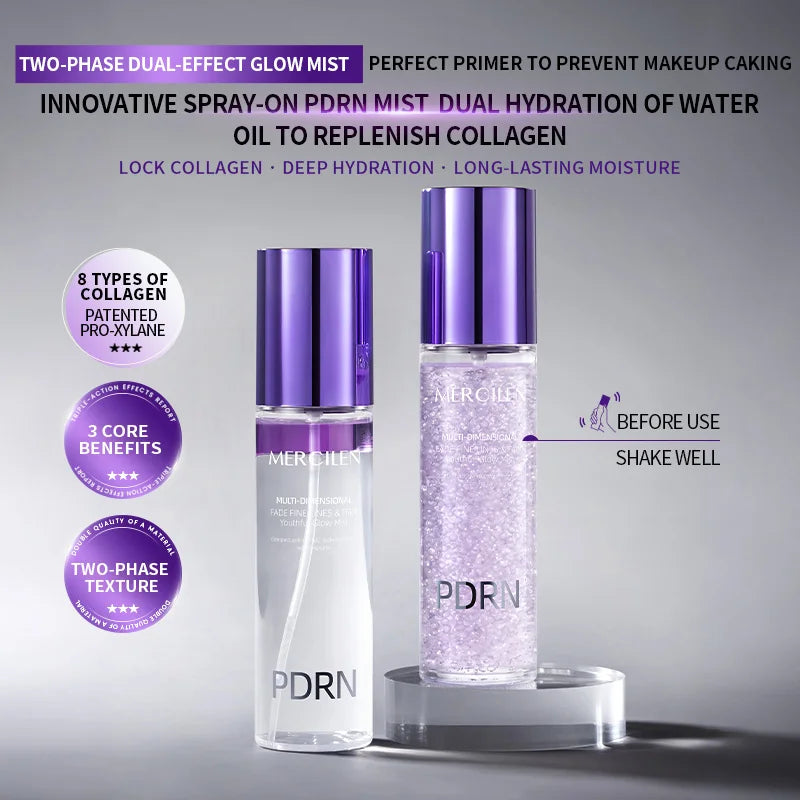 MERCILEN Firming Hydrating Spray 100ml contains niacinamide, collagen, and plant-based squalane to moisturize the skin, make wrinkles less noticeable, firm and nourish the skin, brighten it, and make the skin look younger
