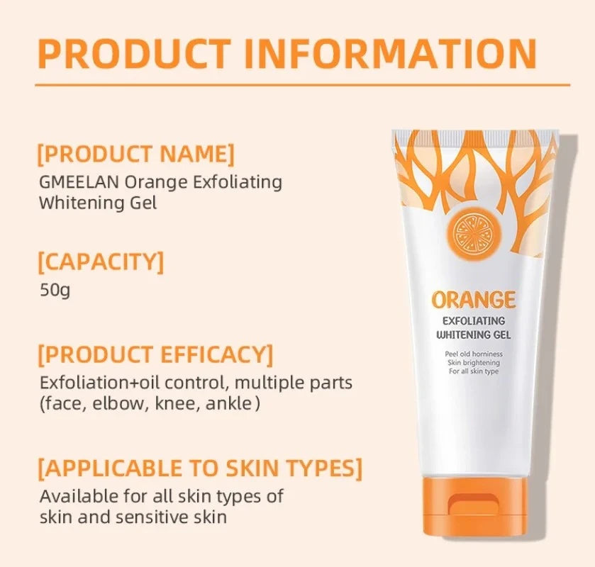 Orange exfoliating gel for face in 50g packaging