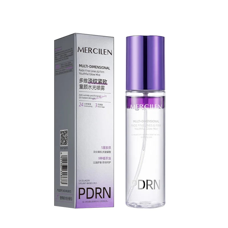 MERCILEN Firming Hydrating Spray 100ml contains niacinamide, collagen, and plant-based squalane to moisturize the skin, make wrinkles less noticeable, firm and nourish the skin, brighten it, and make the skin look younger