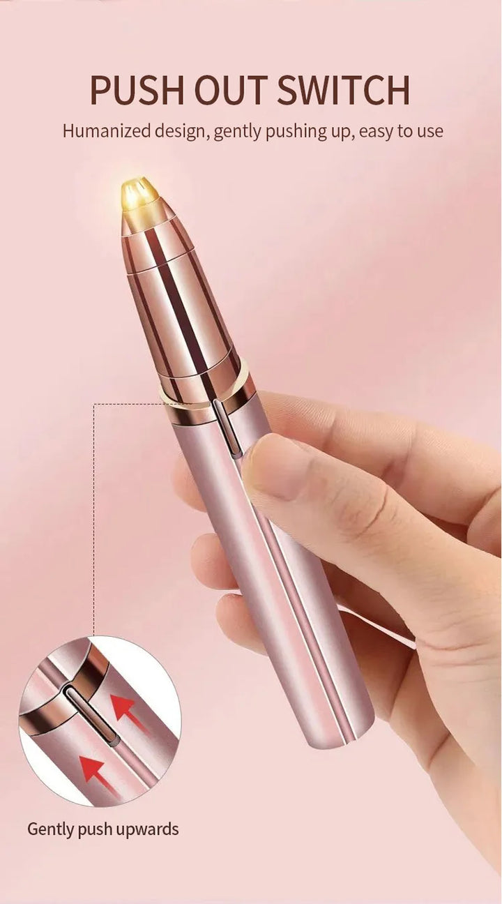 Eyebrow trimmer for women with push out switch, designed for easy facial grooming and eyebrow hair removal.