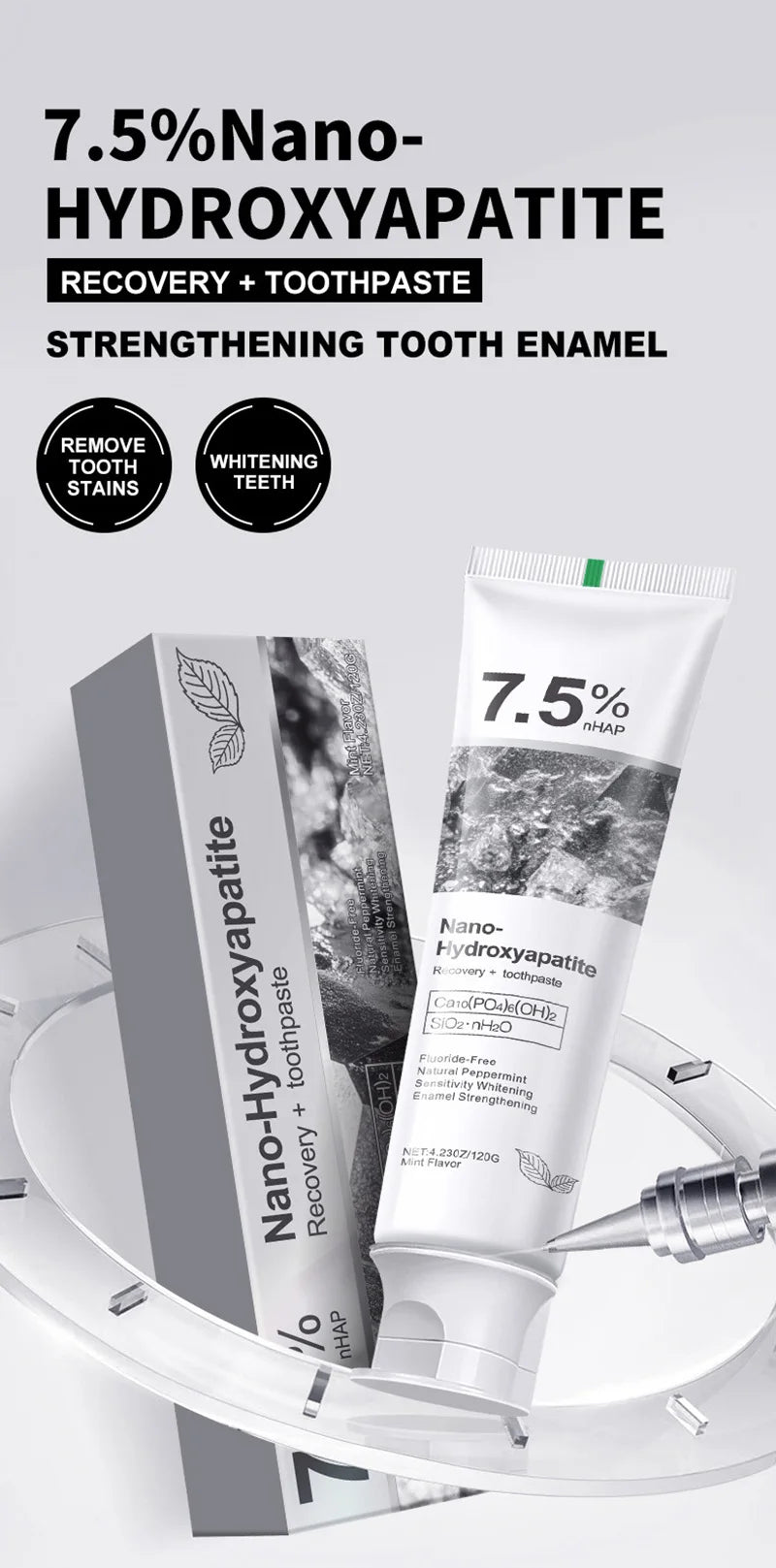 7.5% Hydroxyapatite Probiotic Whitening Toothpaste Enamel Oral Cavity Repair Breath Freshening Teeth Whitener Toothpaste 120g