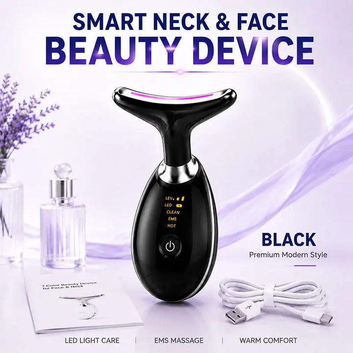 Face & Neck Beauty Device EMS Massager LED Light Care Electric Facial Massage Tool for Home Skin Care Routine