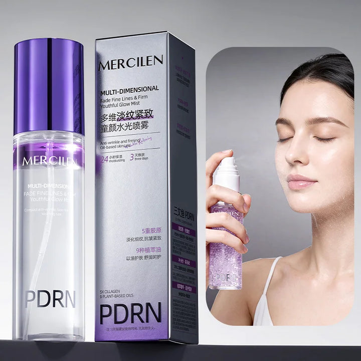 MERCILEN Firming Hydrating Spray 100ml contains niacinamide, collagen, and plant-based squalane to moisturize the skin, make wrinkles less noticeable, firm and nourish the skin, brighten it, and make the skin look younger