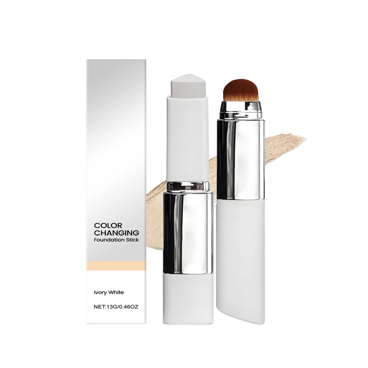 Color Changing Foundation Stick with Makeup Brushes 2 in 1 Lasting Waterproof Matte Finish Lightweight High Coverage Makeup Base