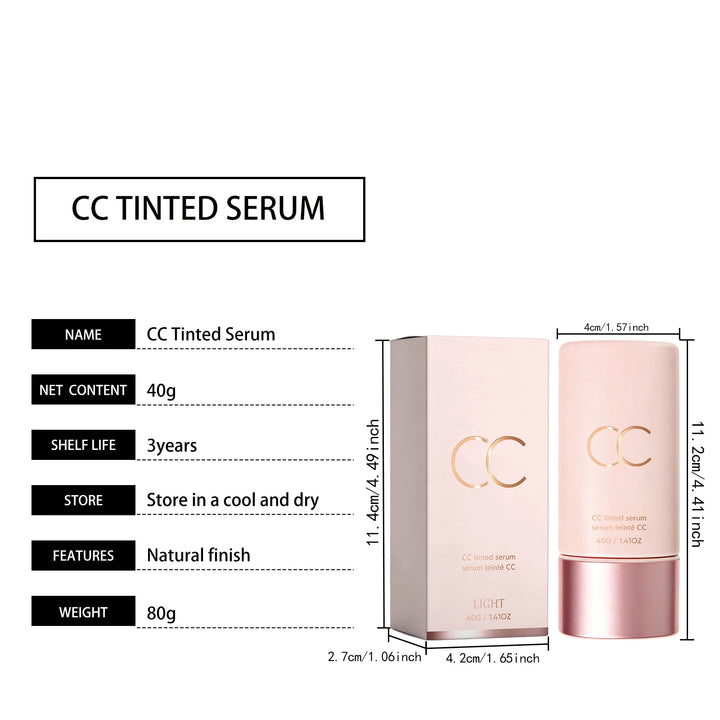CC Cream Cover Blemishes Redness Glow Face Makeup Matte Natural Finish Lightweight Invisible Color-Correcting Tinted Serum 40g