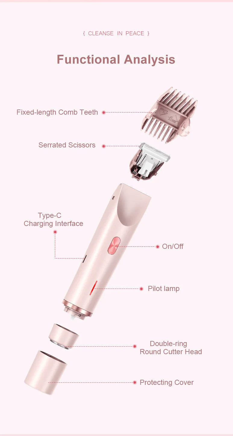 Electric shaver for women with dual-head body and bikini trimmer