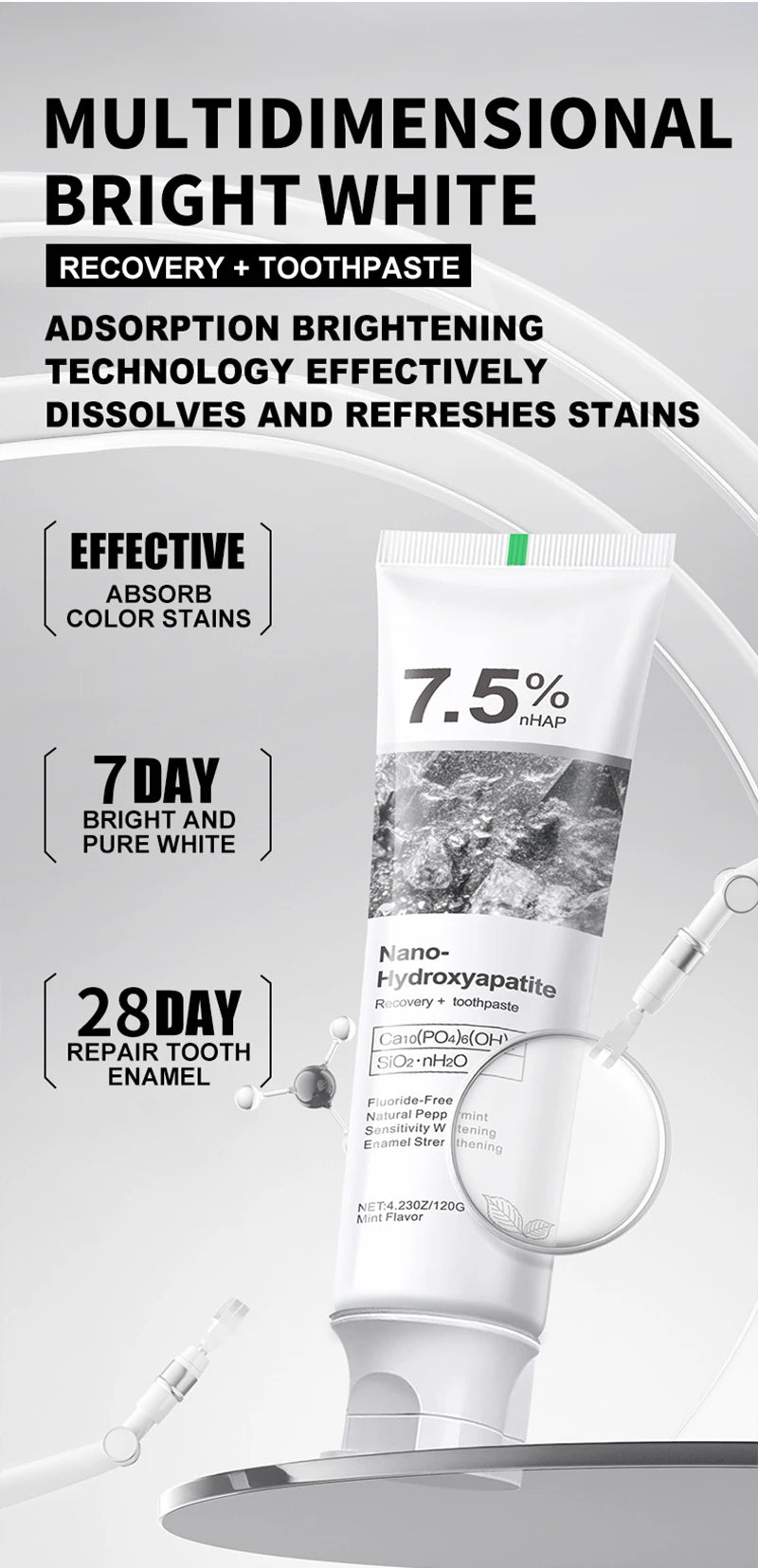 7.5% Hydroxyapatite Probiotic Whitening Toothpaste Enamel Oral Cavity Repair Breath Freshening Teeth Whitener Toothpaste 120g