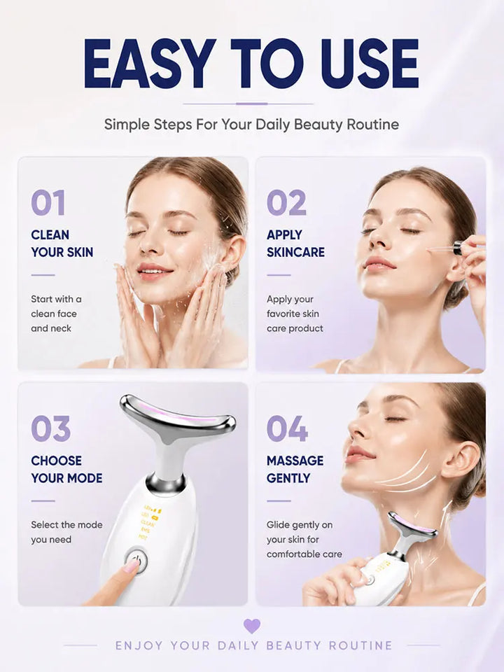 Face & Neck Beauty Device EMS Massager LED Light Care Electric Facial Massage Tool for Home Skin Care Routine