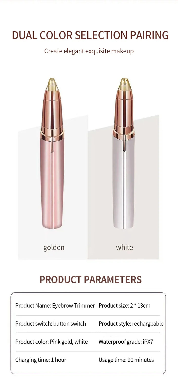Eyebrow trimmer for women in dual color selection, showcasing pink gold and white designs for easy grooming.