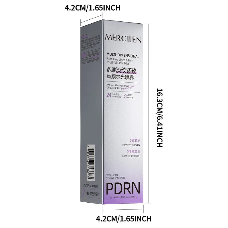 MERCILEN Firming Hydrating Spray 100ml contains niacinamide, collagen, and plant-based squalane to moisturize the skin, make wrinkles less noticeable, firm and nourish the skin, brighten it, and make the skin look younger