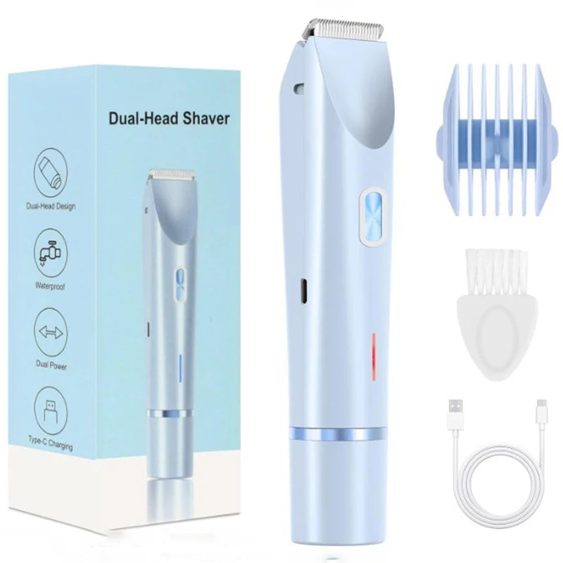 Electric shaver for women with dual-head body and bikini trimmer