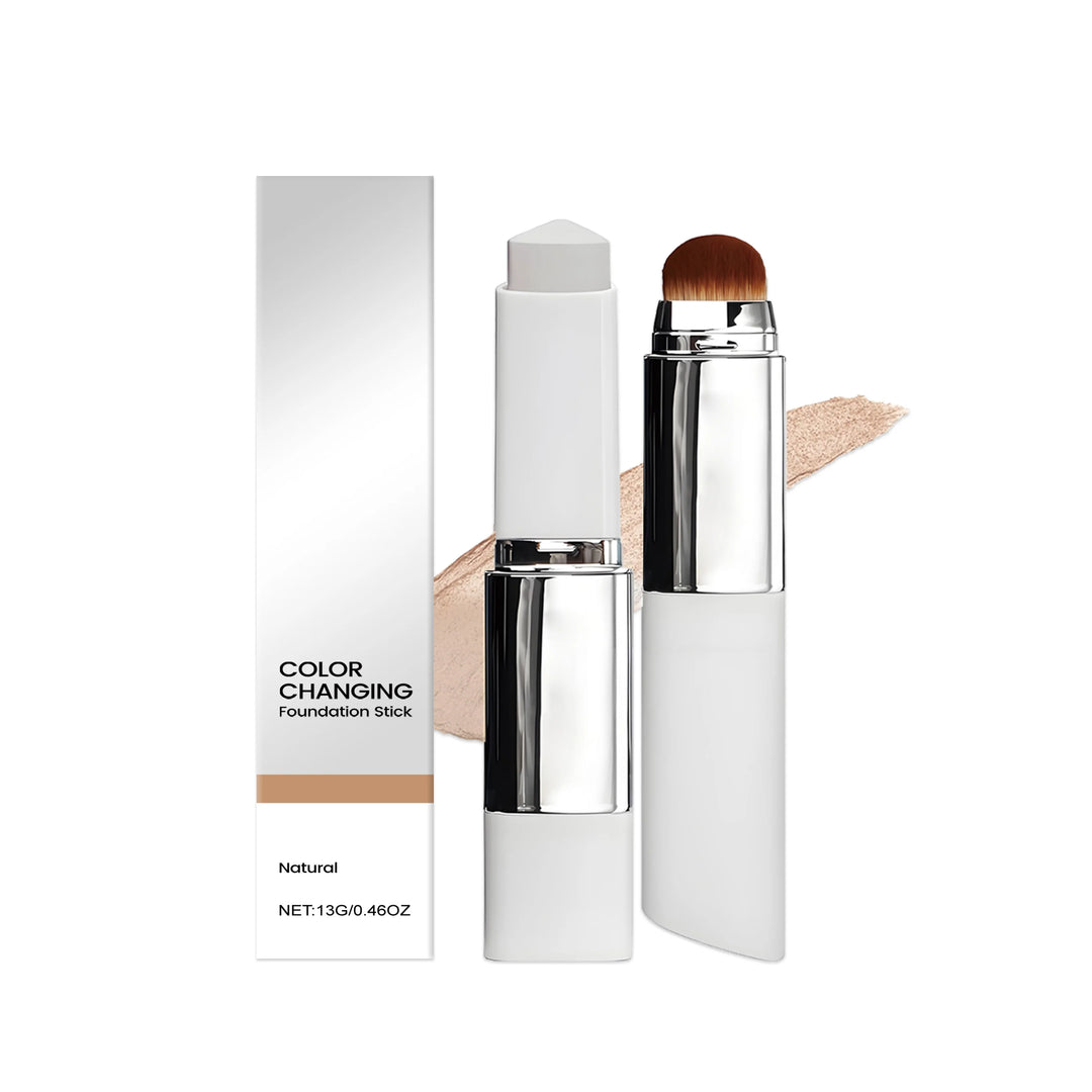 Color Changing Foundation Stick with Makeup Brushes 2 in 1 Lasting Waterproof Matte Finish Lightweight High Coverage Makeup Base