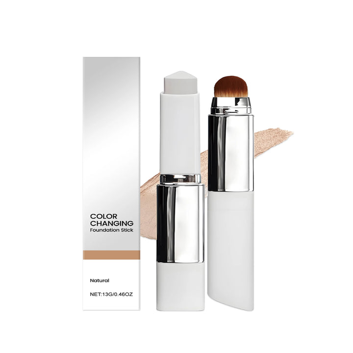 Color Changing Foundation Stick with Makeup Brushes 2 in 1 Lasting Waterproof Matte Finish Lightweight High Coverage Makeup Base