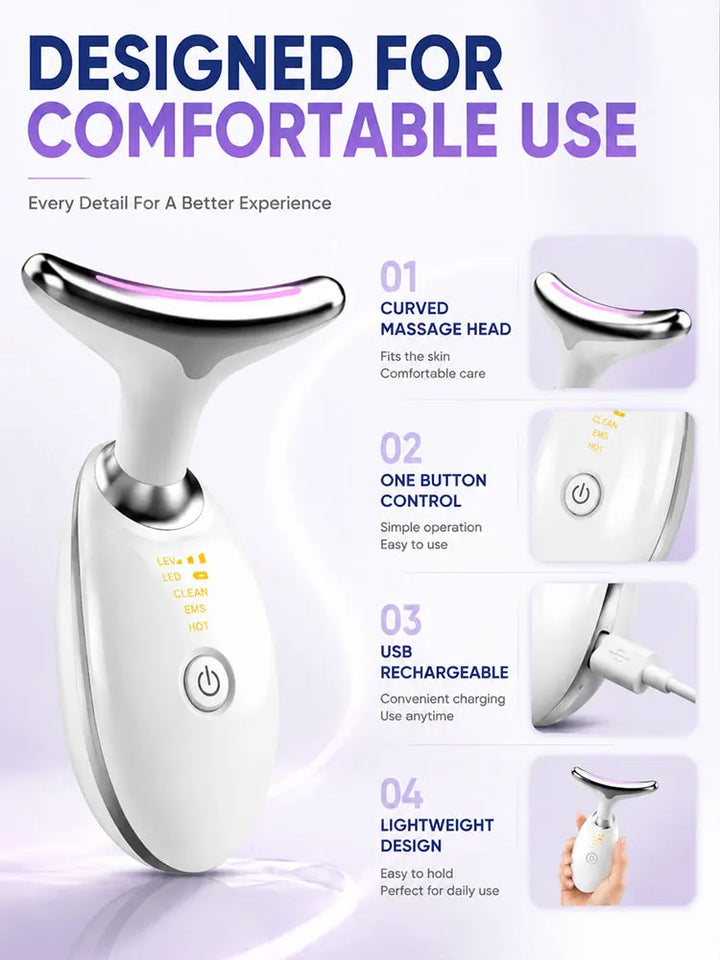 Face & Neck Beauty Device EMS Massager LED Light Care Electric Facial Massage Tool for Home Skin Care Routine