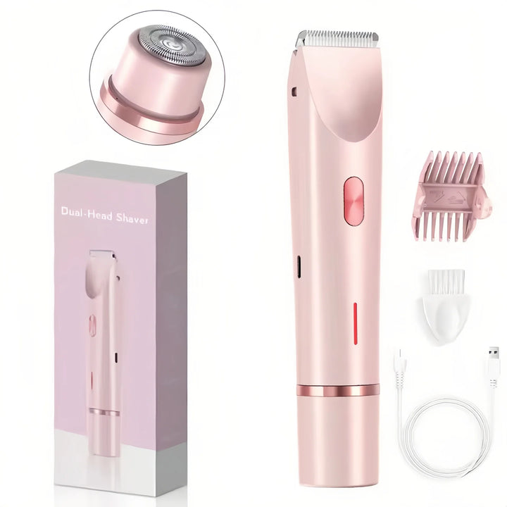 Electric shaver for women showing the two grooming heads