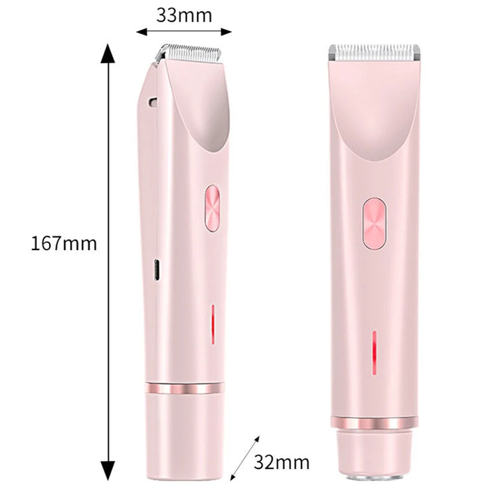 Electric shaver for women showing the two grooming heads