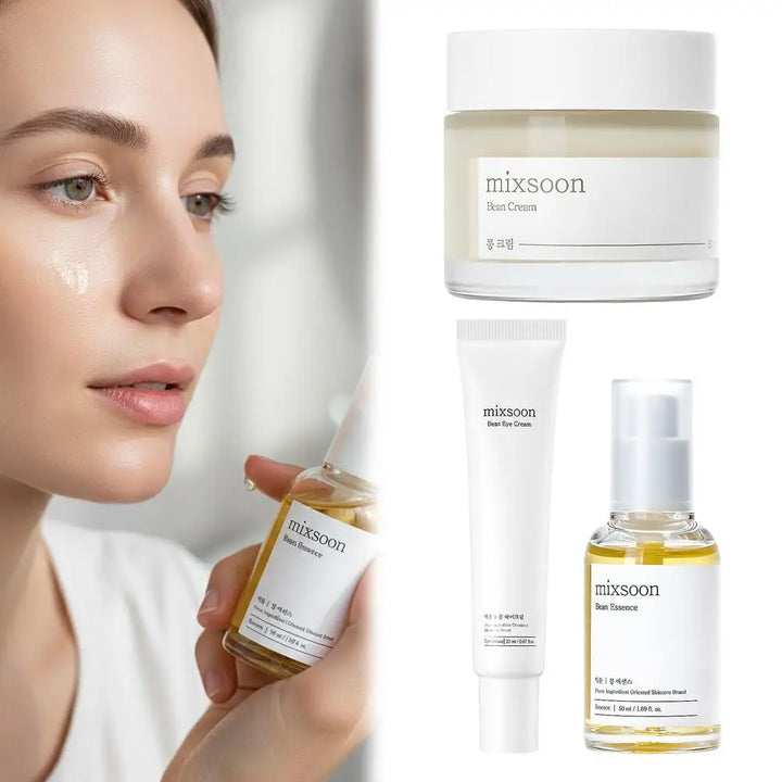 For Mixsoon Set Bean Cream SPF50 Sunscreen Centella Cleanser, Soy Extract Hydrating Soothing Nourishing Skin Care