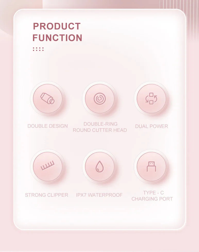 Electric shaver for women showing the two grooming heads