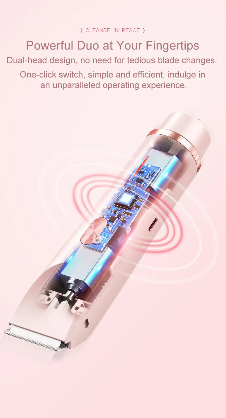 Electric shaver for women with dual-head body and bikini trimmer