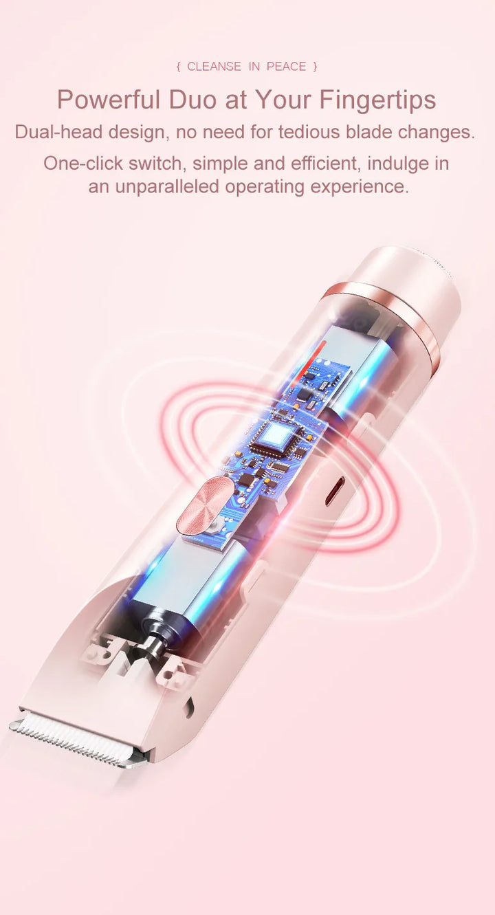 Electric shaver for women with dual-head body and bikini trimmer
